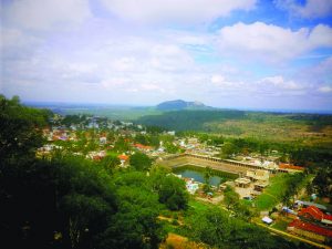 Melkote Town. View from hilltop Yoga Narasimha Temple city kemp