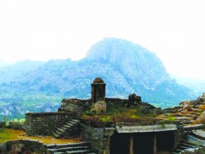 Ruined Fort structures overlooking the Raja2 Hill.